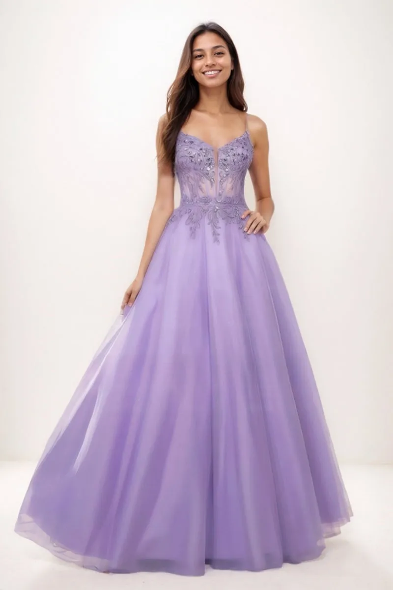 Sweet & Flow V-Neck Satin/Lace/Tulle Prom Dresses CS0769 sold by Cocomelody