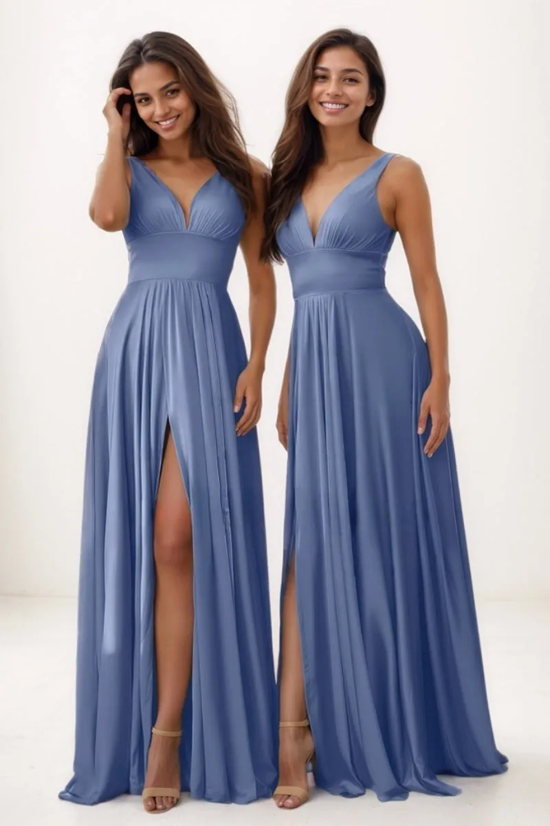 Modest A-Line Silk Like Satin Prom Dresses With High Split CS0766 sold by Cocomelody