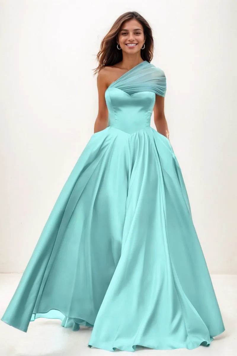 Whimsical A-Line One-Shoulder Satin Prom Dresses CS0761 sold by Cocomelody