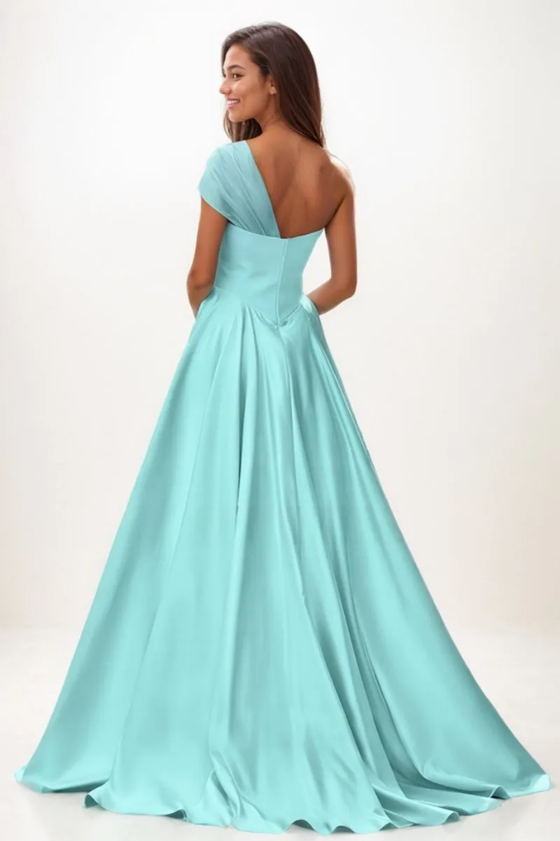 Whimsical A-Line One-Shoulder Satin Prom Dresses CS0761 sold by Cocomelody product image thumbnail 2