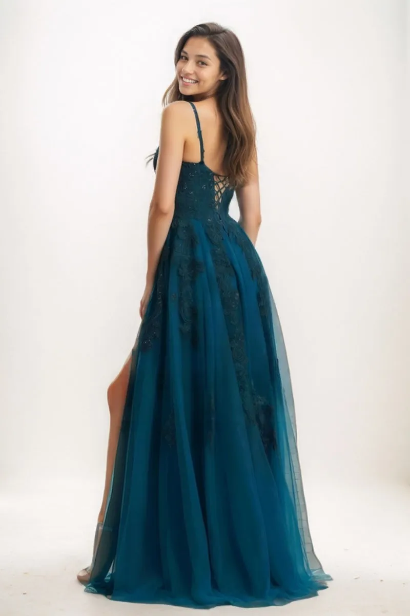 A-Line V-Neck Satin/Tulle Prom Dresses With High Split CS0755 sold by Cocomelody product image thumbnail 2