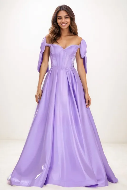 Sweet & Flow A-Line Off-The-Shoulder Satin Prom Dresses CS0750 sold by Cocomelody