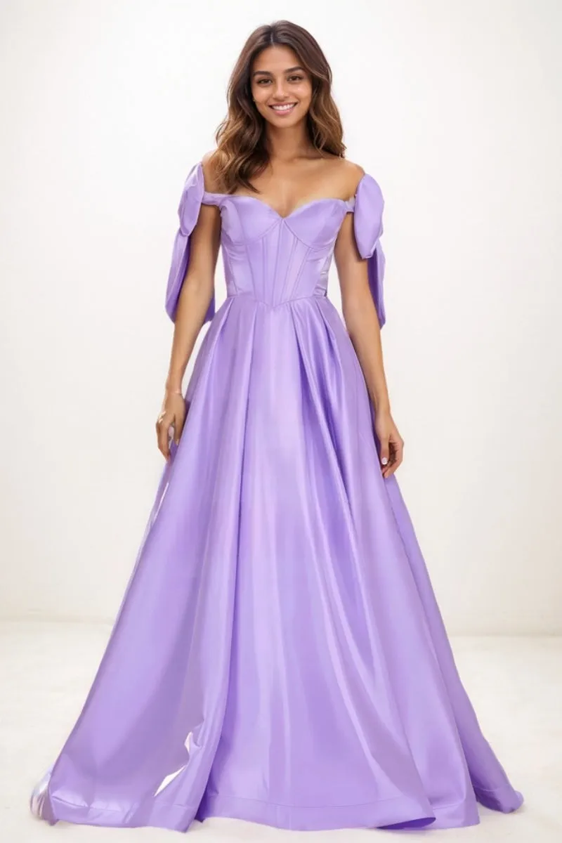 Sweet & Flow A-Line Off-The-Shoulder Satin Prom Dresses CS0750 sold by Cocomelody