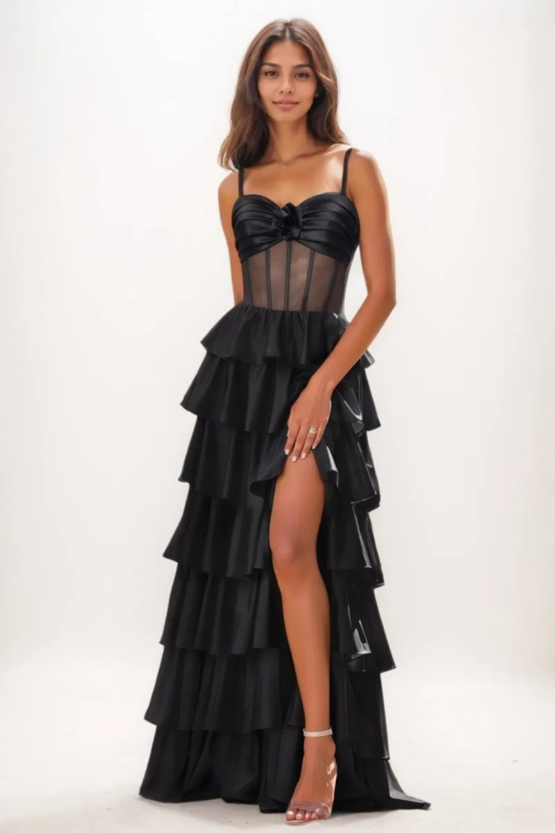 A-Line Ruffle Floor-Length Satin Prom Dresses CS0748 sold by Cocomelody