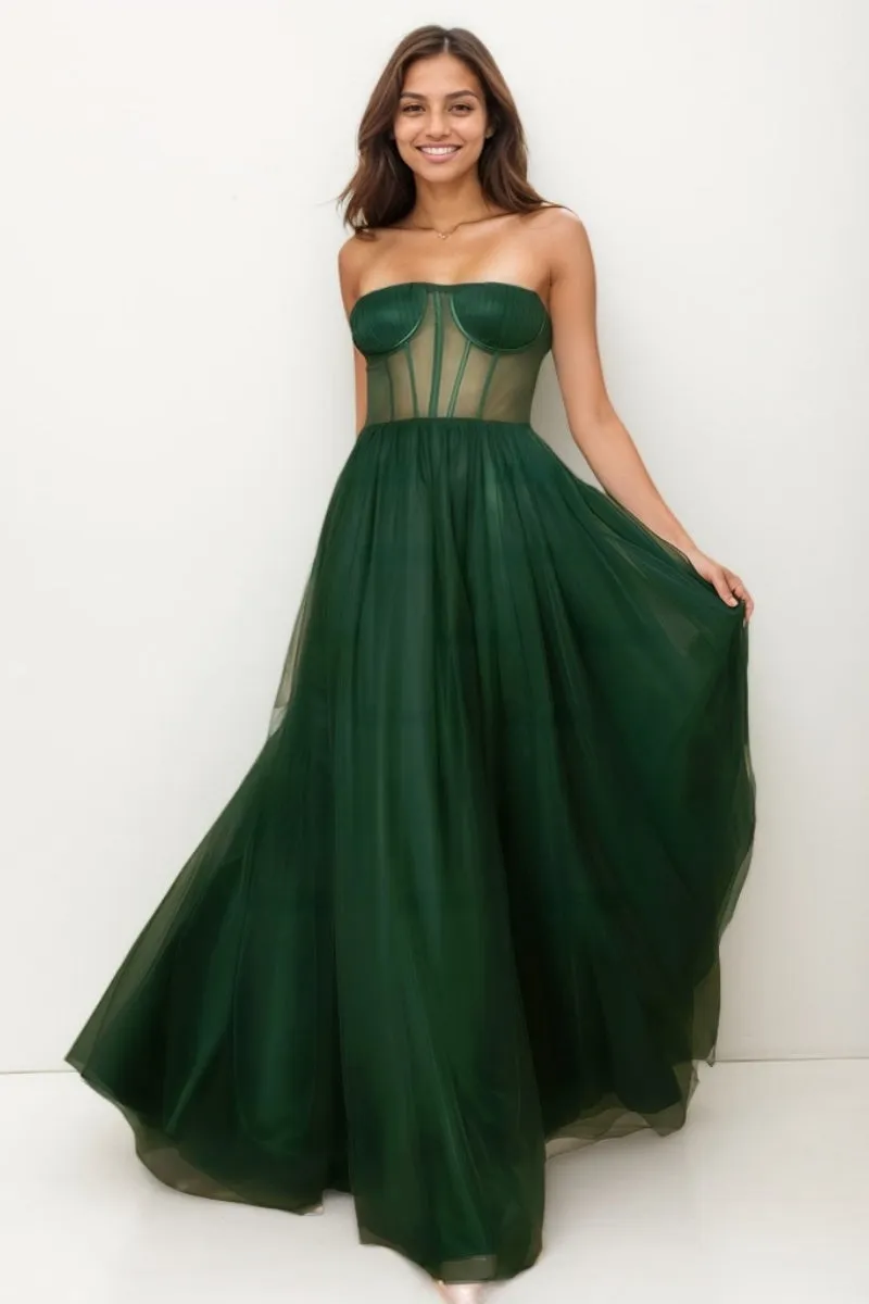 Dreamy Illusion Corset A-Line Floor-Length Tulle Prom Dresses CS0744 sold by Cocomelody