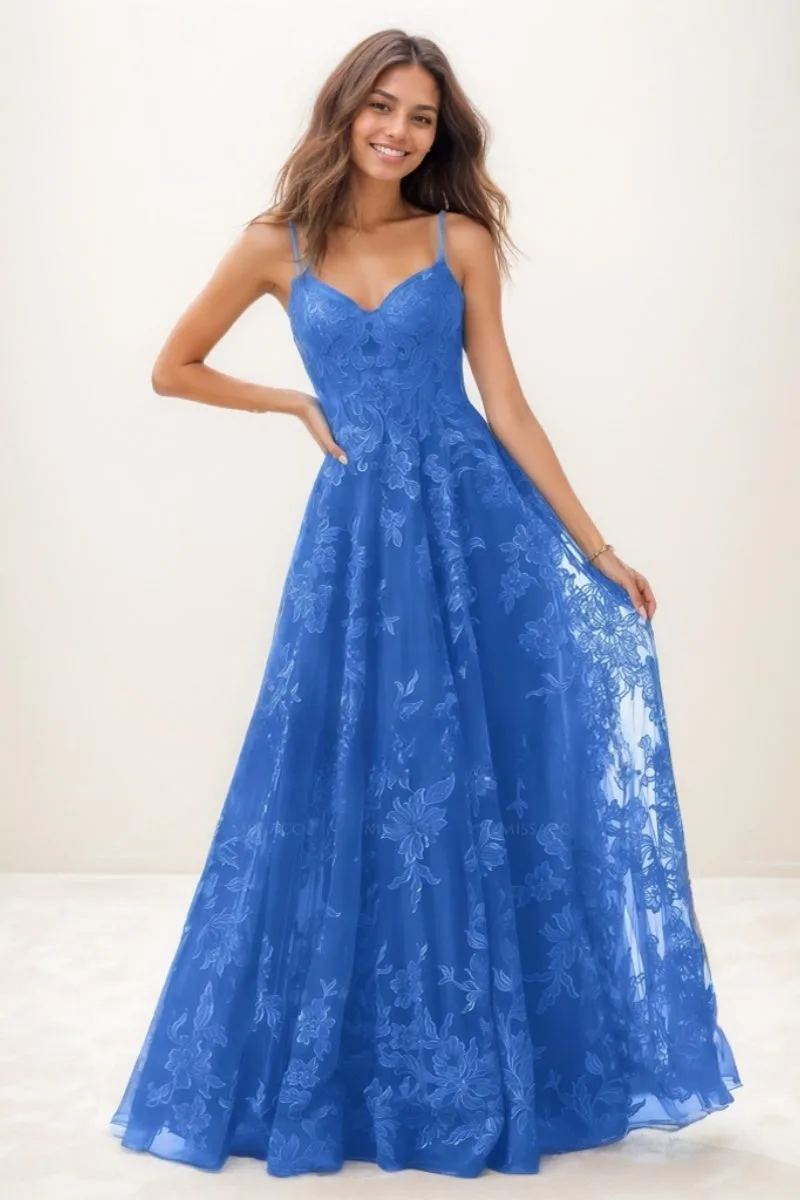 V-Neck A-Line Sweep Train Lace/Tulle Prom Dresses CS0743 sold by Cocomelody
