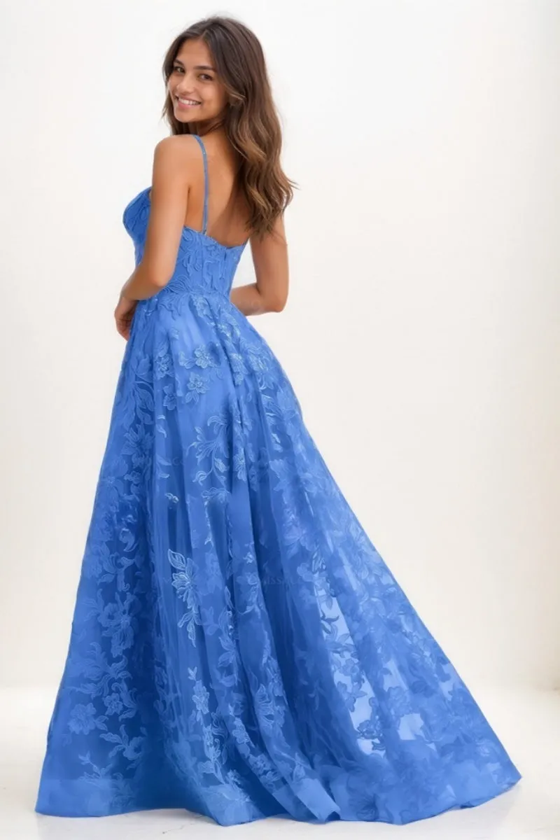 V-Neck A-Line Sweep Train Lace/Tulle Prom Dresses CS0743 sold by Cocomelody product image thumbnail 2