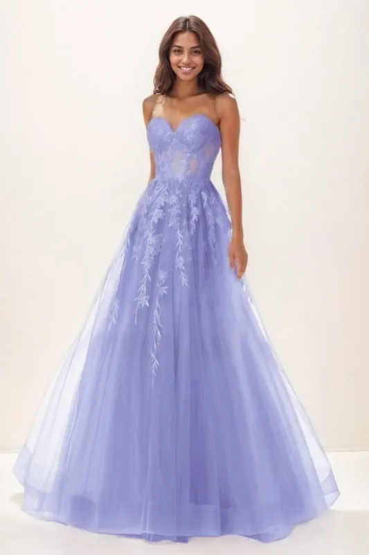 Sweetheart Illusion Corset Sweep Train Lace/Tulle Prom Dresses CS0739 sold by Cocomelody