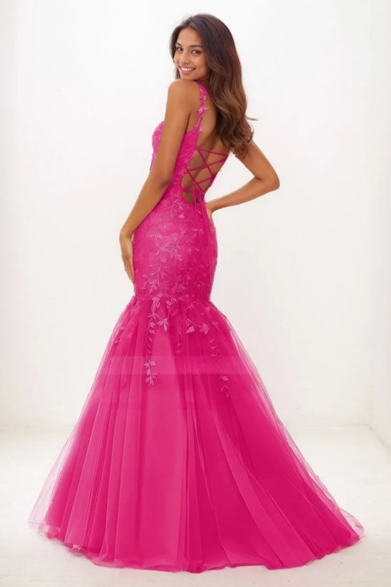 Dreamy Cowl Neck Mermaid Sweep Train Lace/Tulle Prom Dresses CS0738 sold by Cocomelody product image thumbnail 2