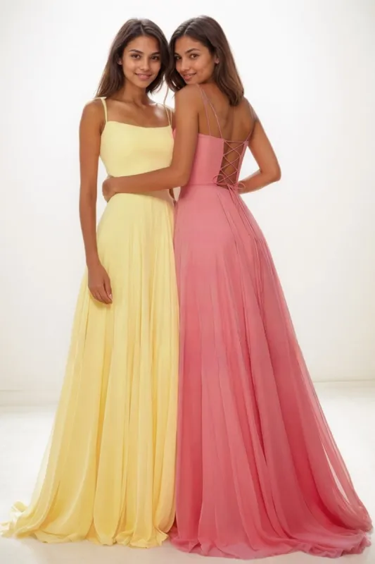 Simple Square Neckline A-Line Sweep Train Tulle Prom Dresses CS0737 sold by Cocomelody