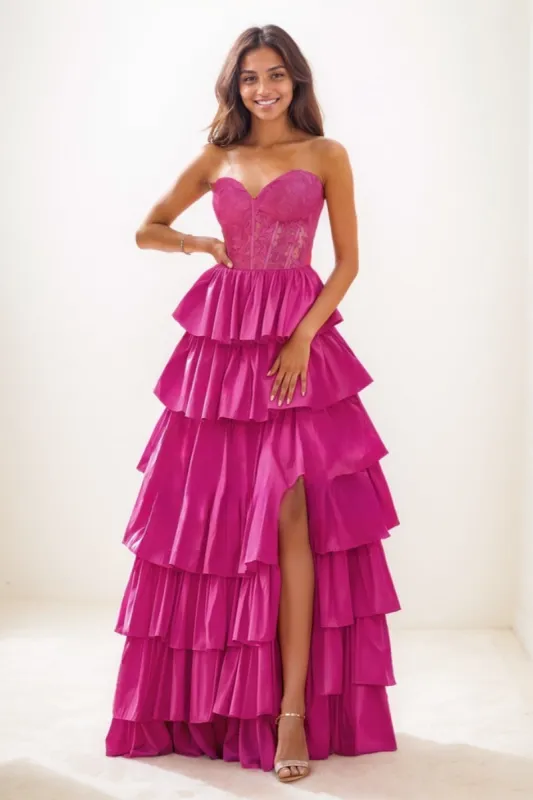 A-Line High Split Tiered Floor-Length Prom Dresses CS0734 sold by Cocomelody