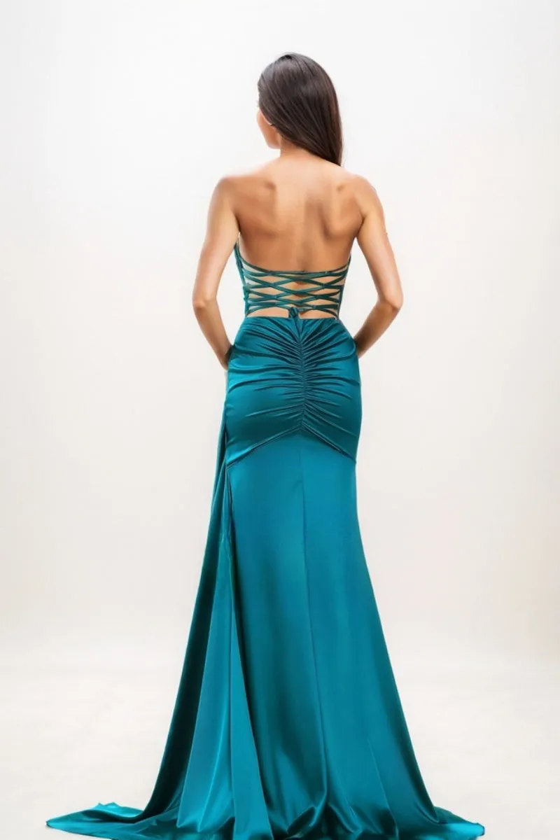 Flattering High Split Silk Like Satin Prom Dresses CS0733 sold by Cocomelody product image thumbnail 2