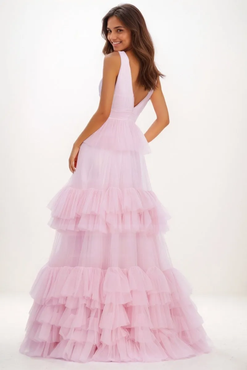 V-Neck A-Line Floor-Length Tulle Prom Dresses With Ruffle CS0731 sold by Cocomelody product image thumbnail 2