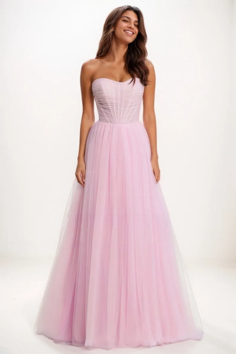 Sweetheart Ruched Illusion Corset A-LineTulle Prom Dresses CS0729 sold by Cocomelody