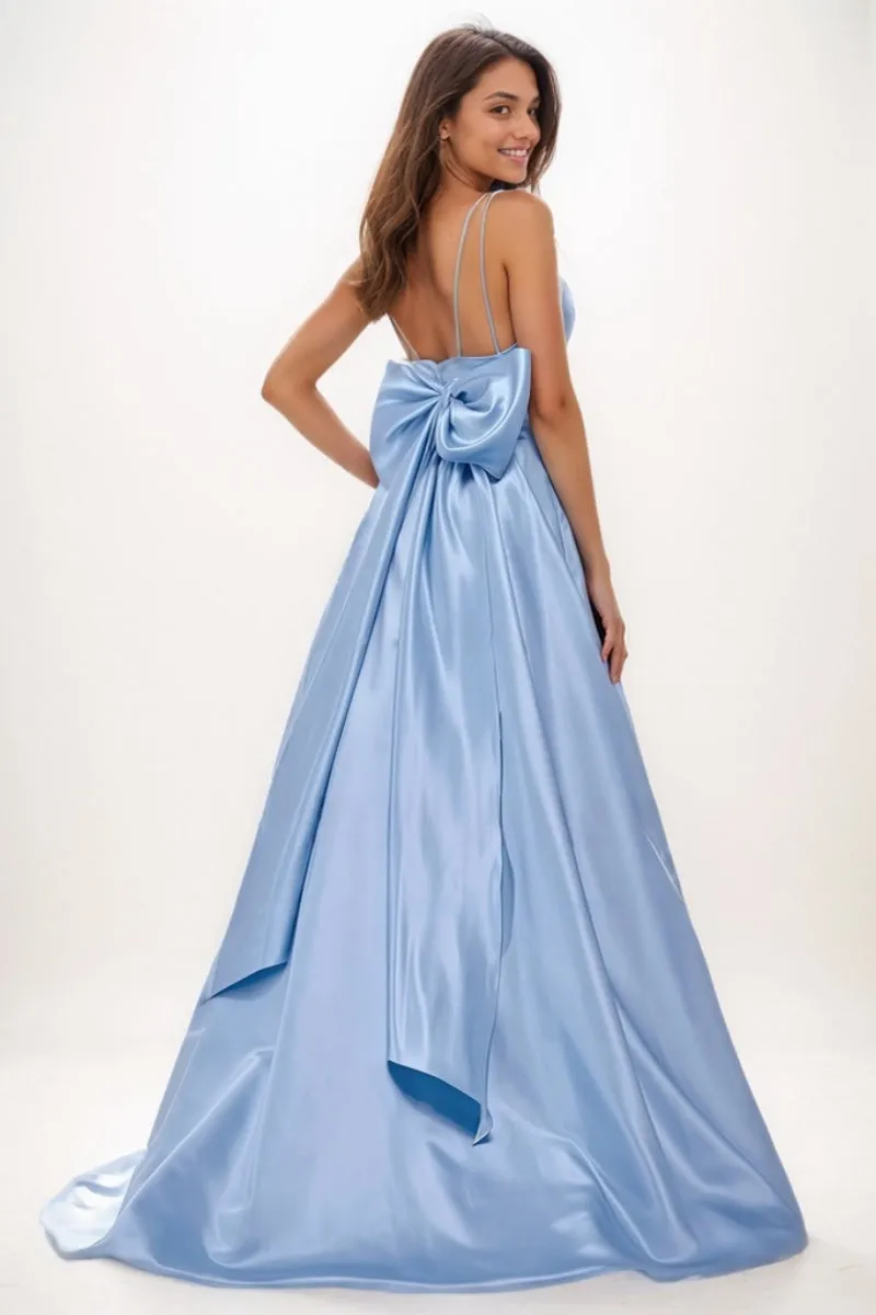 V-Neck A-Line Sweep Train Satin Prom Dresses With Bow(s) CS0727 sold by Cocomelody product image thumbnail 2