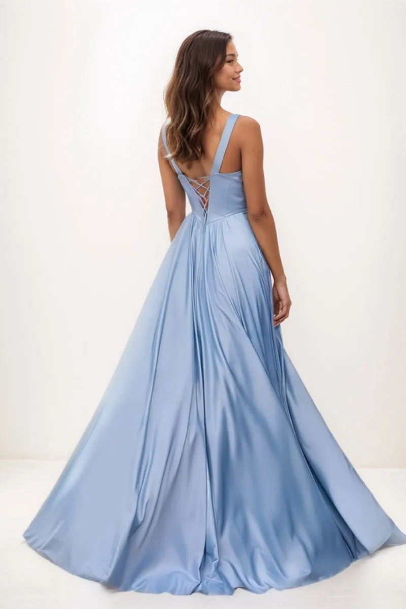 V-Neck Sleeveless A-Line Sweep Train Satin Prom Dresses CS0724 sold by Cocomelody product image thumbnail 2