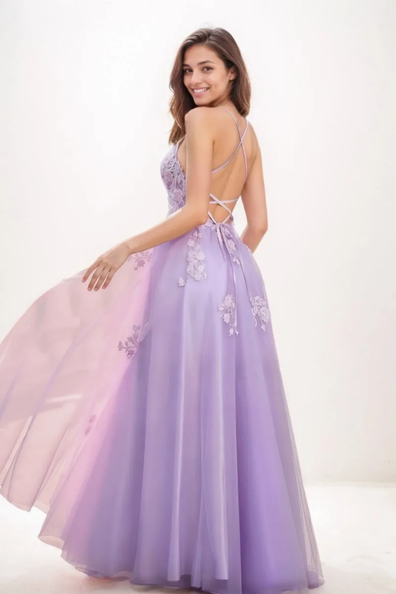 Lace V-Neck Corset A-Line Floor-Length Tulle Prom Dresses CS0723 sold by Cocomelody product image thumbnail 2
