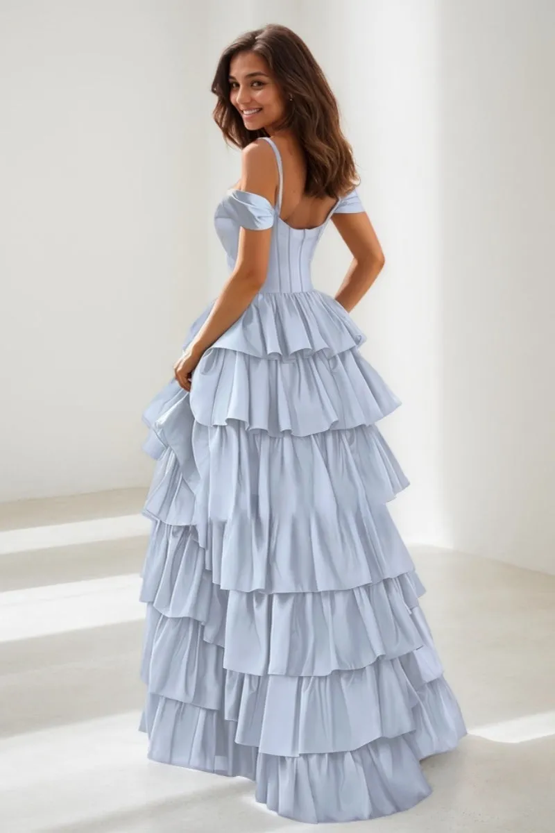 Dreamy Tiered A-Line High Split Silk Like Satin Prom Dresses CS0720 sold by Cocomelody product image thumbnail 2