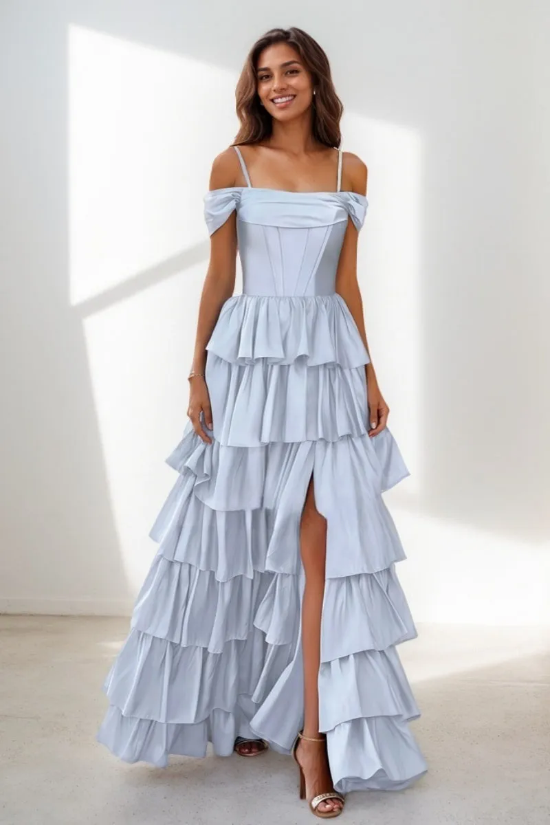 Dreamy Tiered A-Line High Split Silk Like Satin Prom Dresses CS0720 sold by Cocomelody