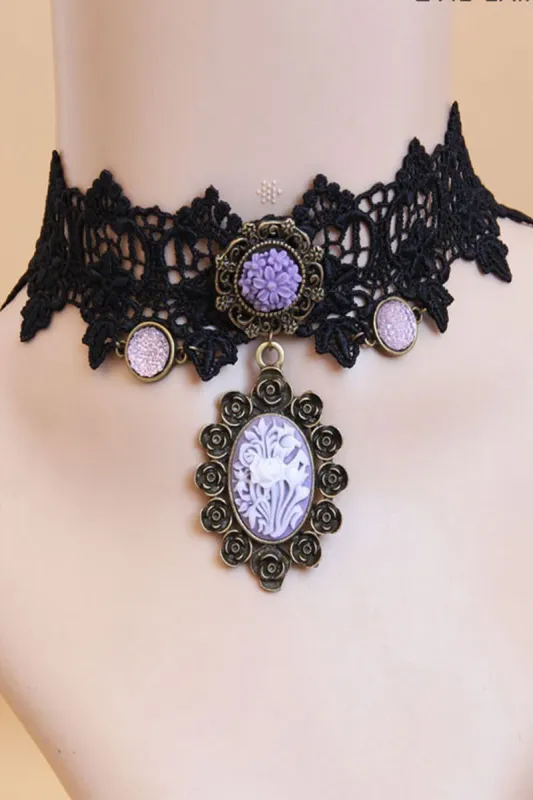 Lace and Alloy Necklaces with Crystals 652879746982 sold by Cocomelody