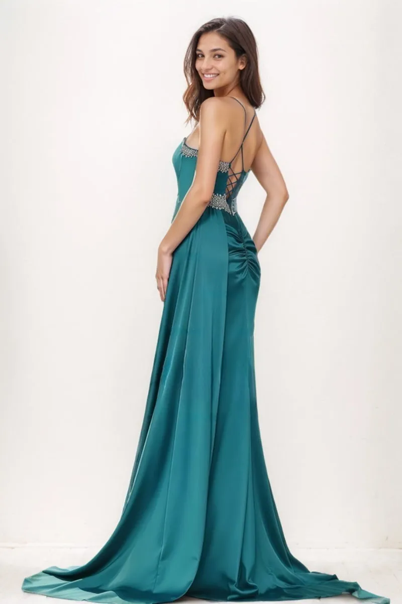 Sparkle V-Neck Acetate Satin Prom Dresses With Sweeping Side Drape CS0751 sold by Cocomelody product image thumbnail 2