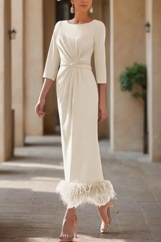 Sheath Column Scoop Neck Ankle Length Feather Mother Dresses CM0378 sold by Cocomelody