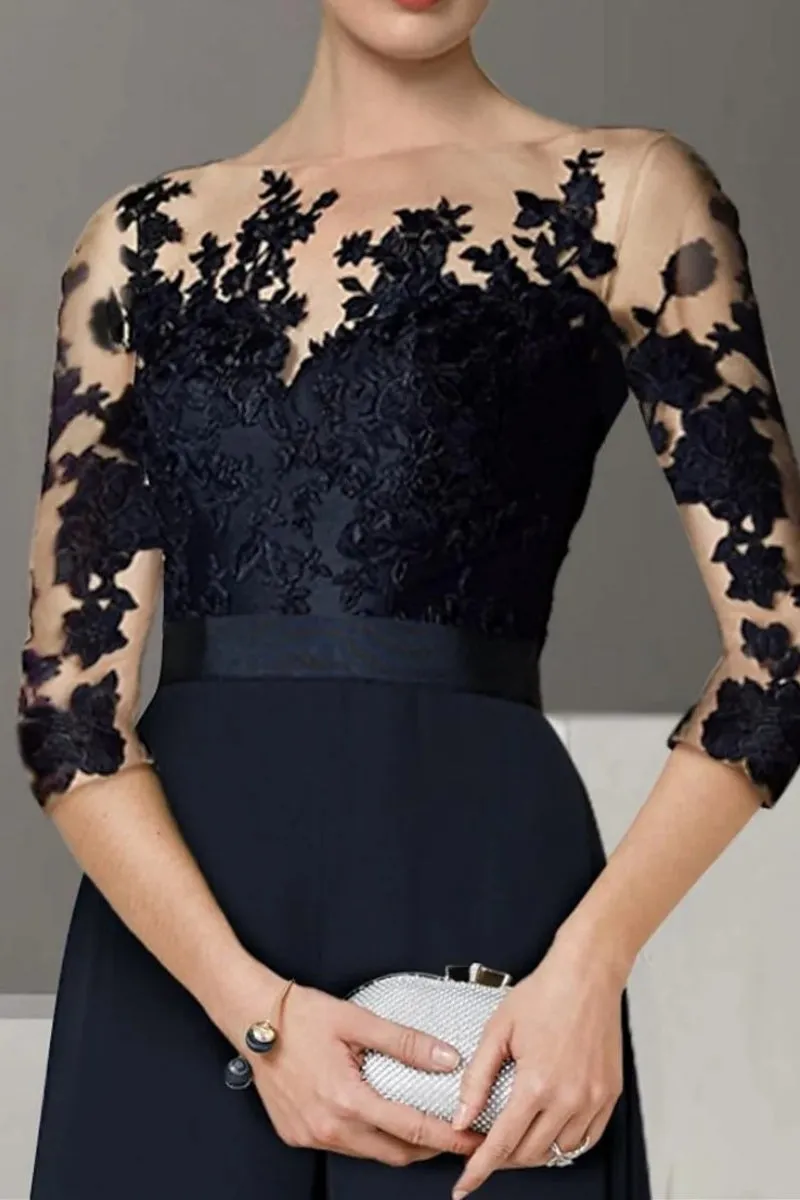 A Line Jewel Neck 3/4 Length Sleeves Floor Length Mother Dresses CM0375 sold by Cocomelody product image thumbnail 3