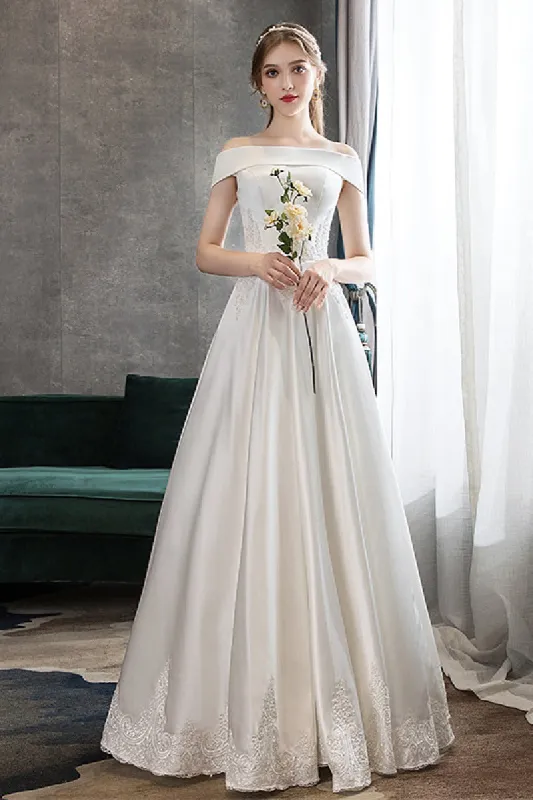 A-Line  Floor Length  Satin  Wedding Dress  615186748563 sold by Cocomelody