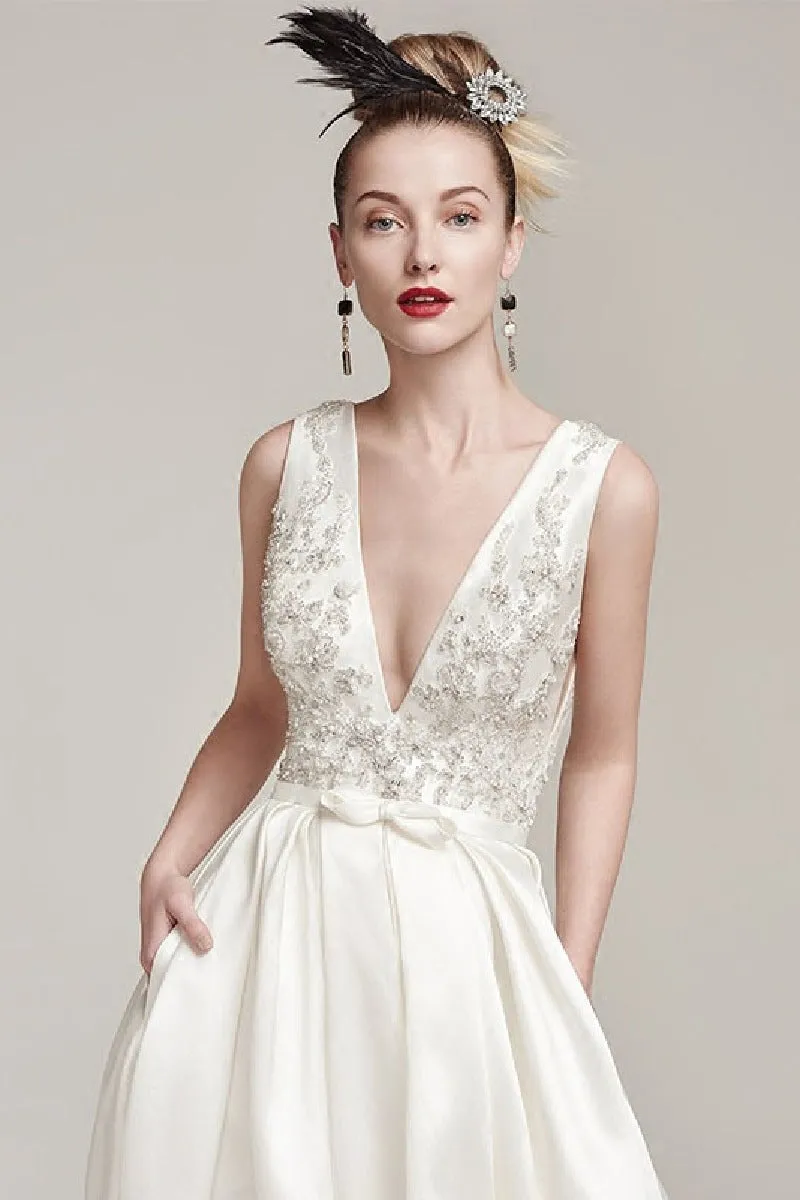 A-Line Sweep-Brush Train Satin Wedding Dress 611222896440 sold by Cocomelody product image thumbnail 4