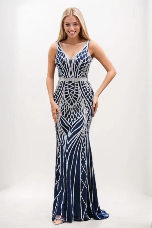 Mermaid Deep V Neck Luxurious Rhinestone Maxi Prom Dresses CS0928 sold by Cocomelody