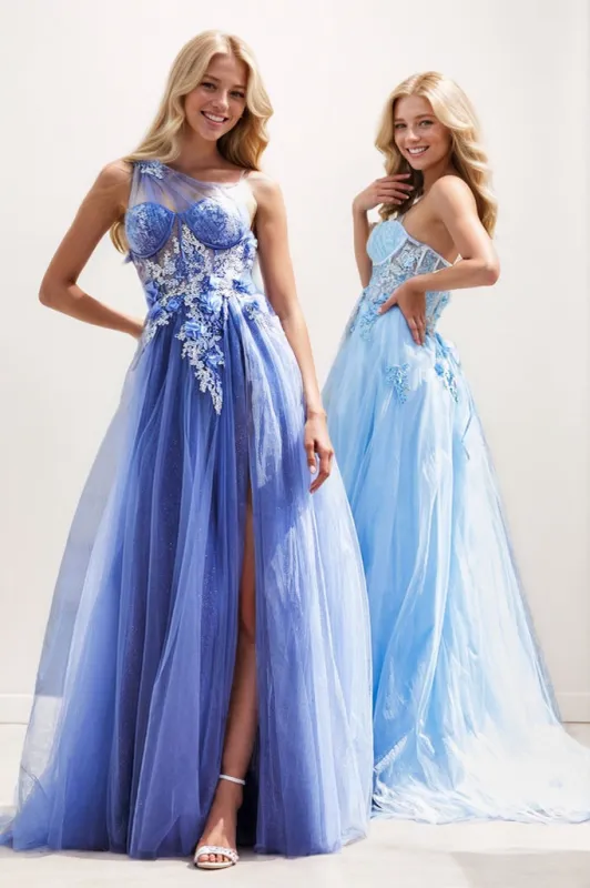 One Shoulder 3D Flower A-Line Tulle Prom Dresses CS0925 sold by Cocomelody