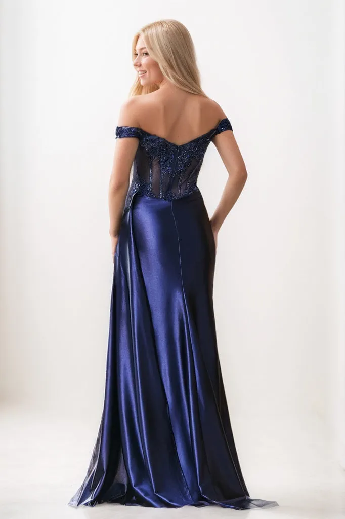 Pleated Off Shoulder Applique Sheath Prom Dresses With Slit CS0916 sold by Cocomelody product image thumbnail 2