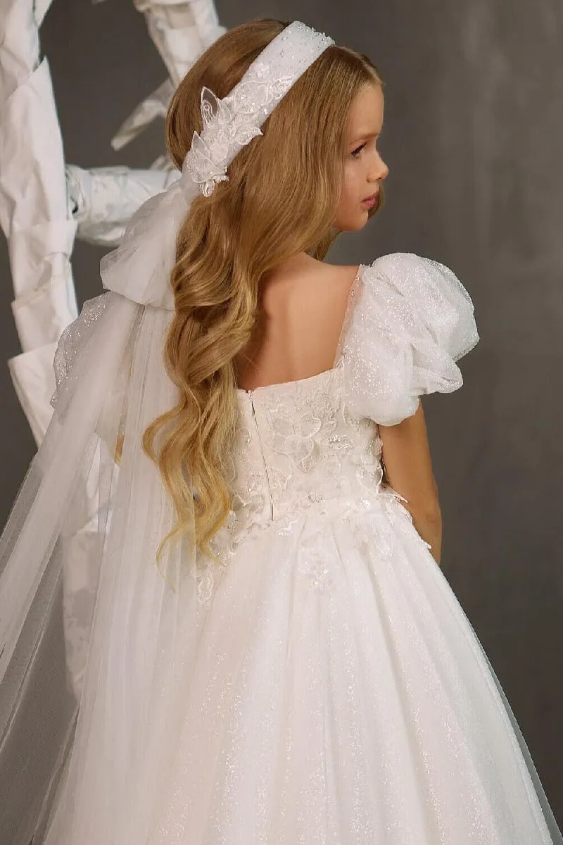A-Line Square Neck Puff Sleeves Tulle Flower Girl Dresses 748560176475 sold by Cocomelody product image thumbnail 5