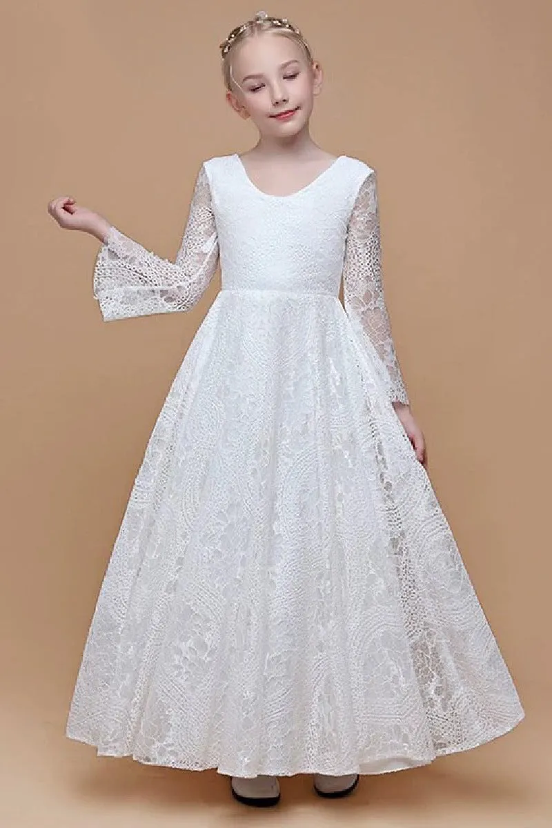 A-Line Scoop Neck Long Sleeve Lace Maxi Flower Girl Dresses 739220885327 sold by Cocomelody