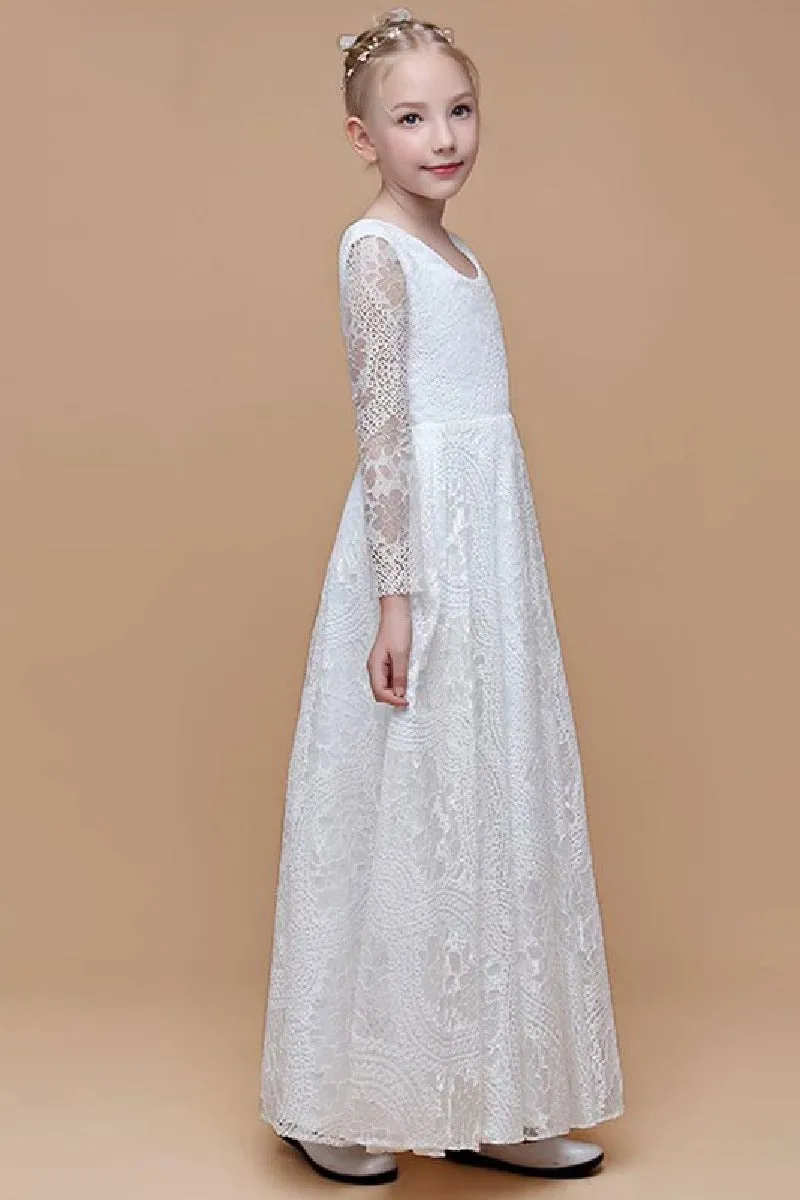 A-Line Scoop Neck Long Sleeve Lace Maxi Flower Girl Dresses 739220885327 sold by Cocomelody product image thumbnail 5