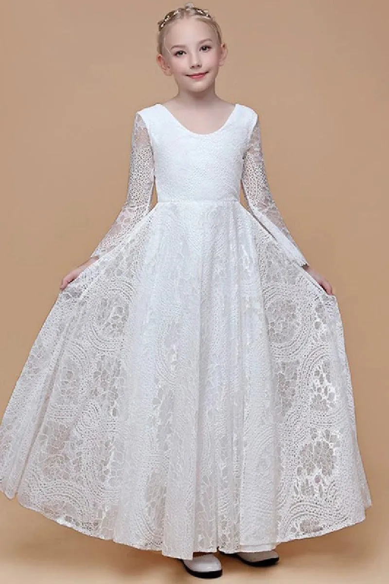A-Line Scoop Neck Long Sleeve Lace Maxi Flower Girl Dresses 739220885327 sold by Cocomelody product image thumbnail 4