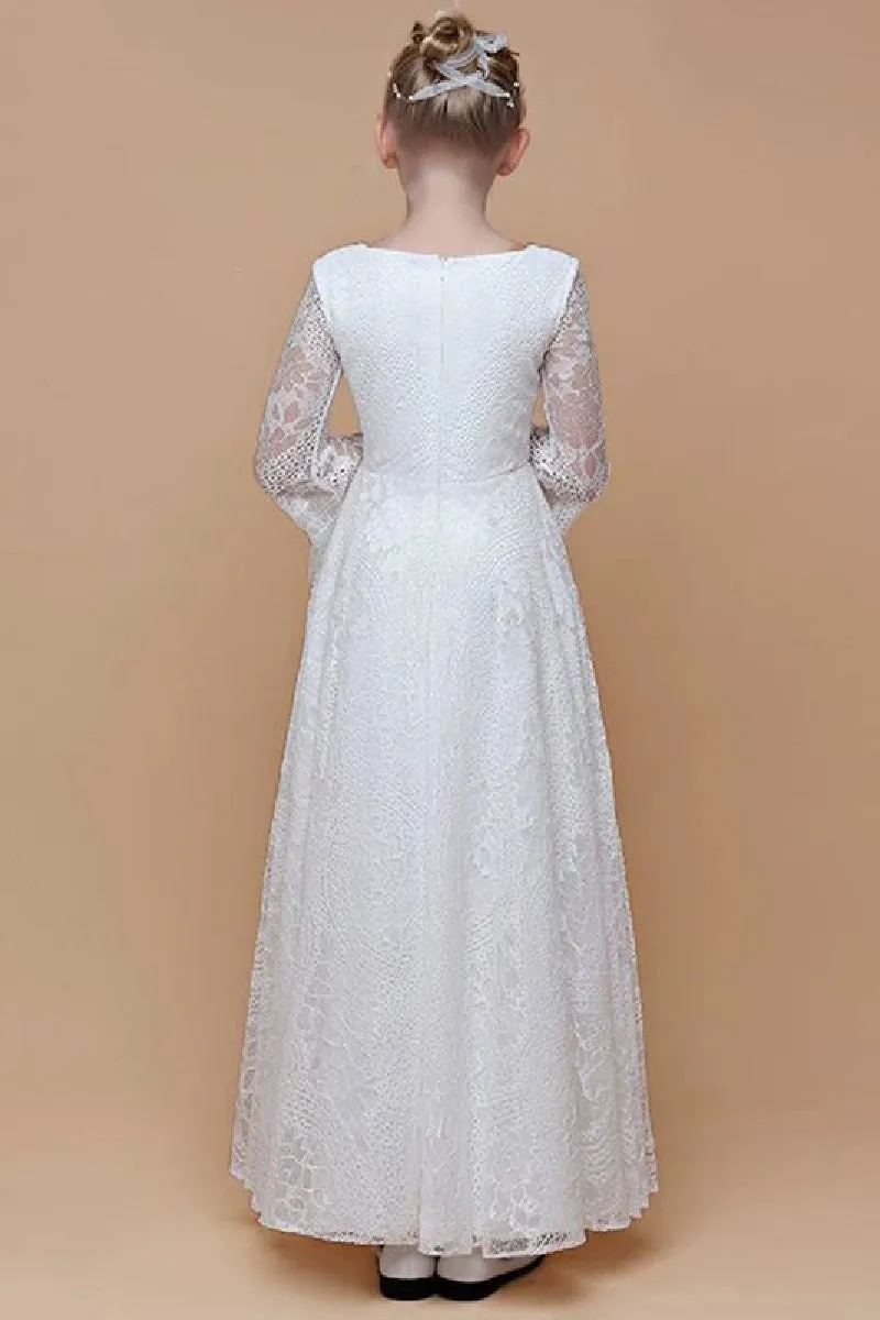 A-Line Scoop Neck Long Sleeve Lace Maxi Flower Girl Dresses 739220885327 sold by Cocomelody product image thumbnail 2
