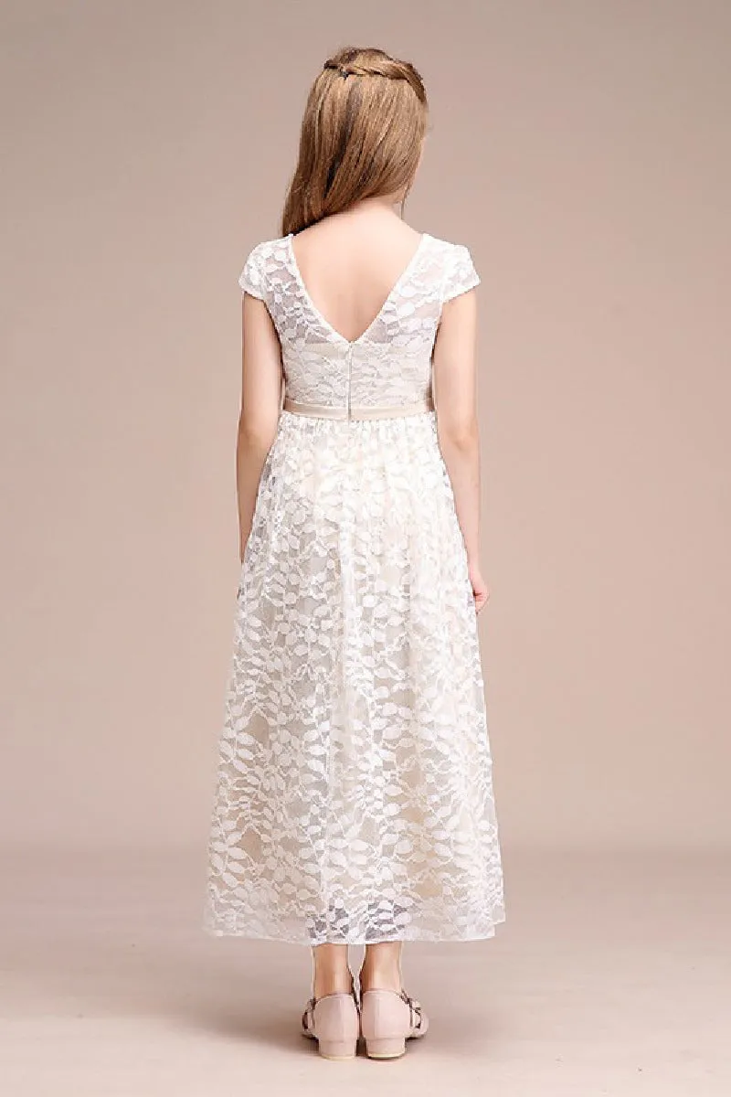A-Line Scoop Neck Cap Sleeve Midi Lace Flower Girl Dresses 728805443986 sold by Cocomelody product image thumbnail 2