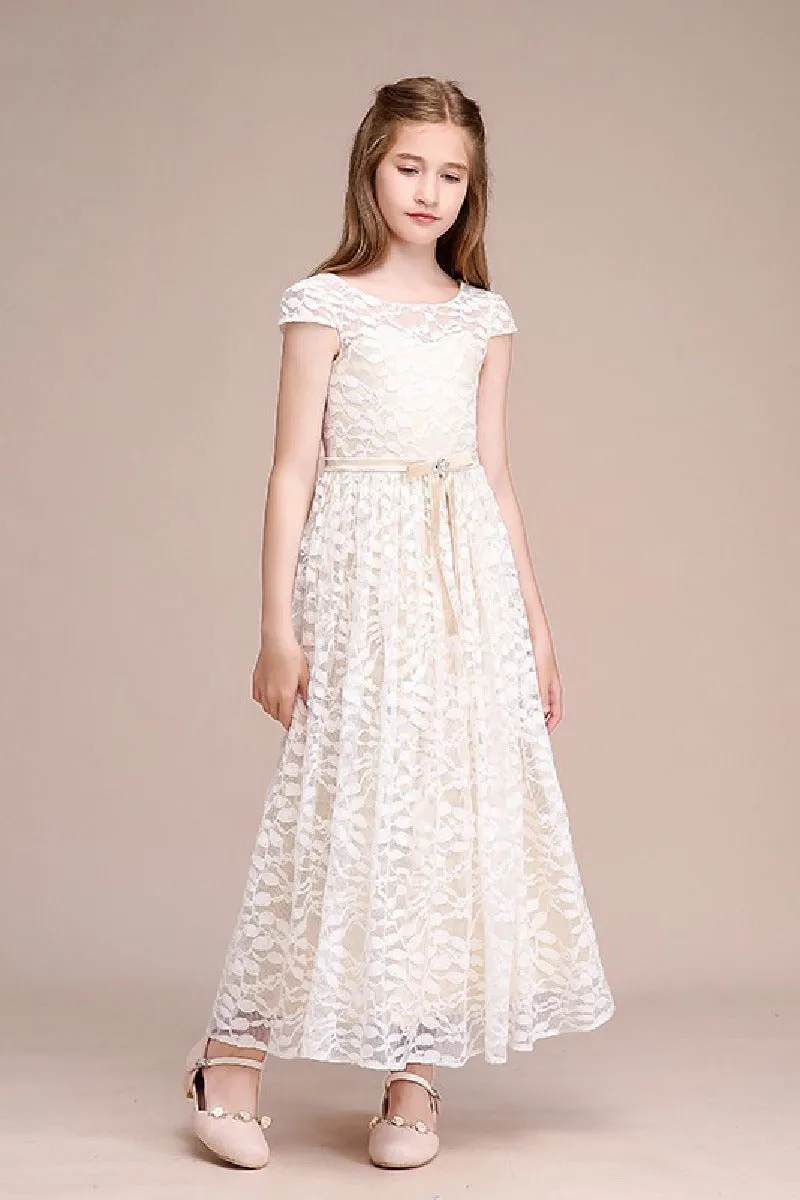 A-Line Scoop Neck Cap Sleeve Midi Lace Flower Girl Dresses 728805443986 sold by Cocomelody