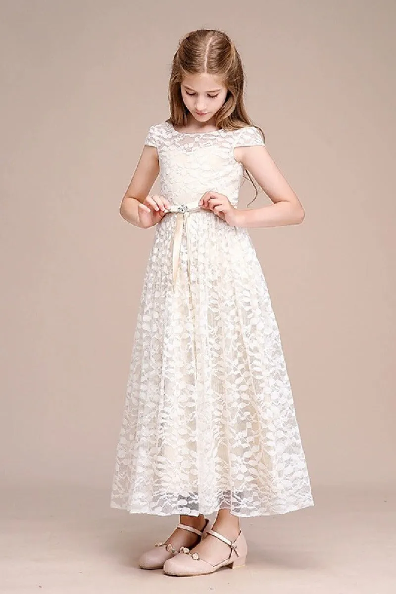 A-Line Scoop Neck Cap Sleeve Midi Lace Flower Girl Dresses 728805443986 sold by Cocomelody product image thumbnail 4