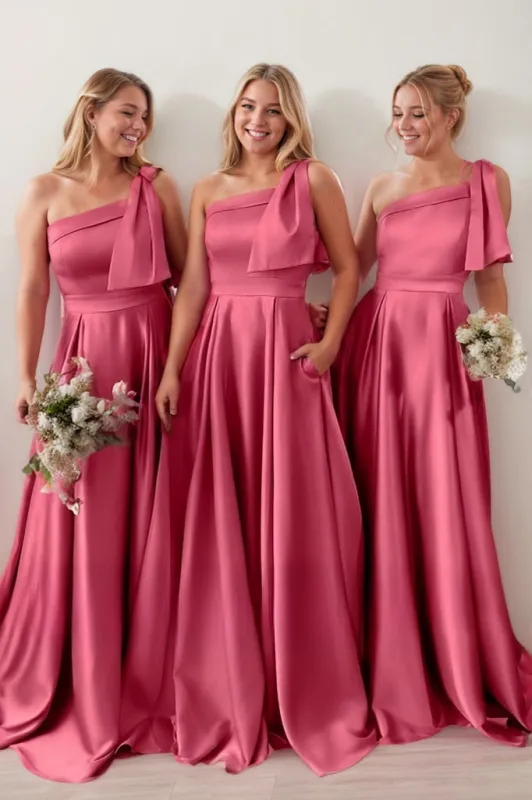 A-Line Pink Bridesmaid Dress with Bowknot and Pockets CB0807 sold by Cocomelody