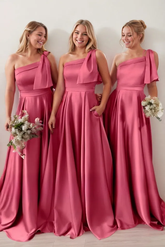 A-Line Pink Bridesmaid Dress with Bowknot and Pockets CB0807 sold by Cocomelody