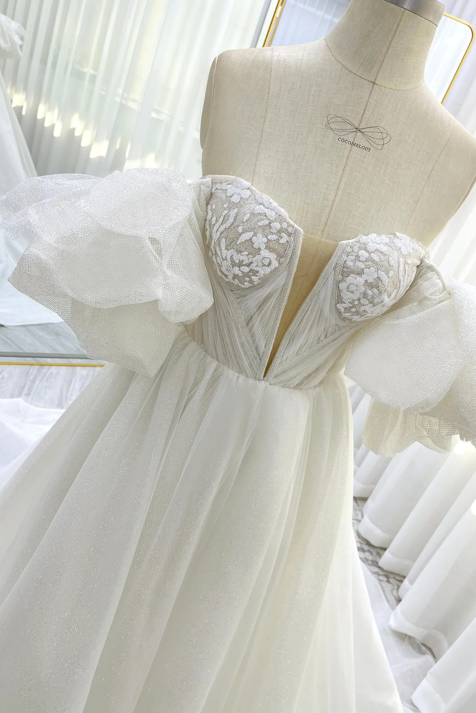 A-Line Court Train Glitter Wedding Dress CW3342 sold by Cocomelody product image thumbnail 5