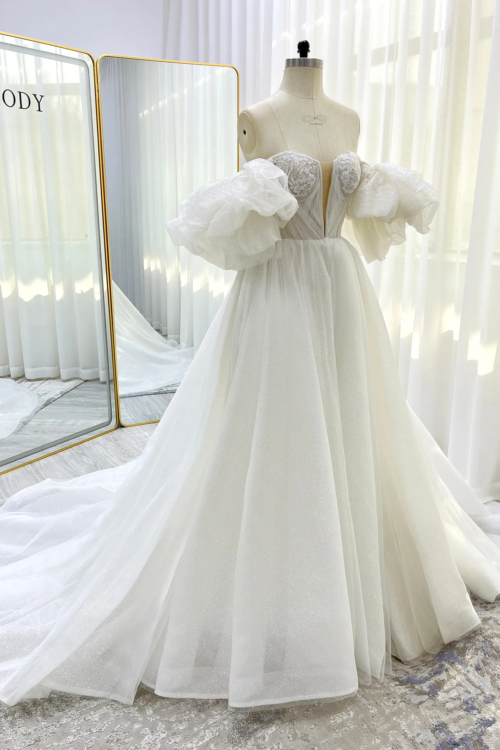 A-Line Court Train Glitter Wedding Dress CW3342 sold by Cocomelody product image thumbnail 4