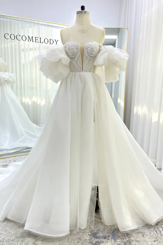 A-Line Court Train Glitter Wedding Dress CW3342 sold by Cocomelody