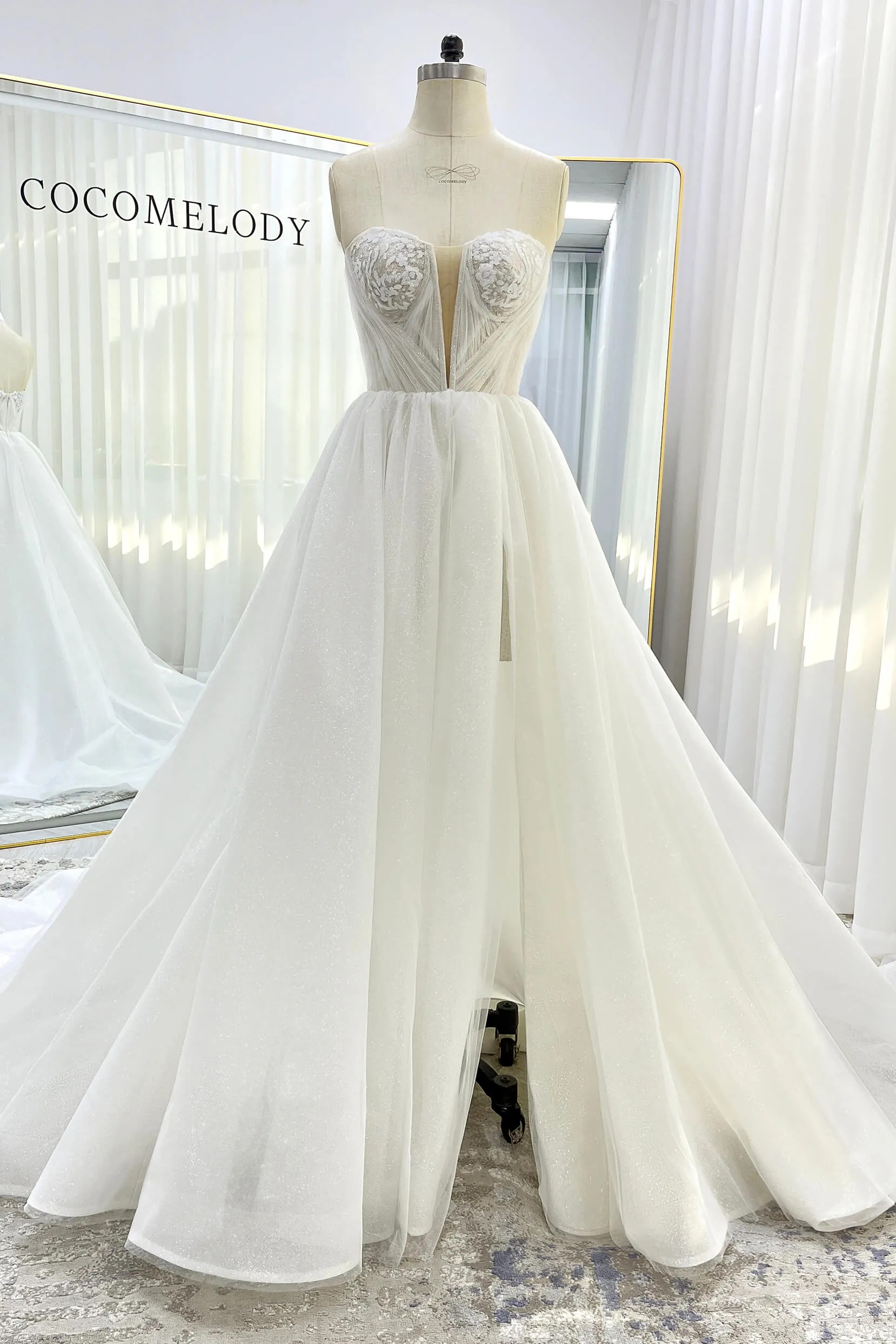 A-Line Court Train Glitter Wedding Dress CW3342 sold by Cocomelody product image thumbnail 3