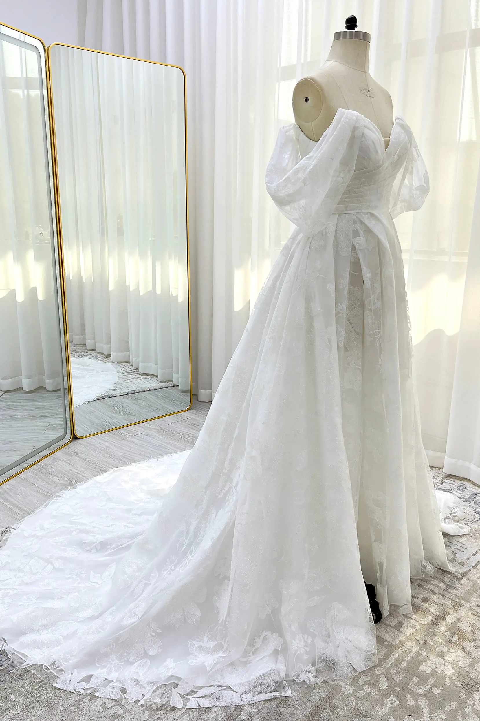 A-Line Court Train Glitter Wedding Dress CW3340 sold by Cocomelody product image thumbnail 3