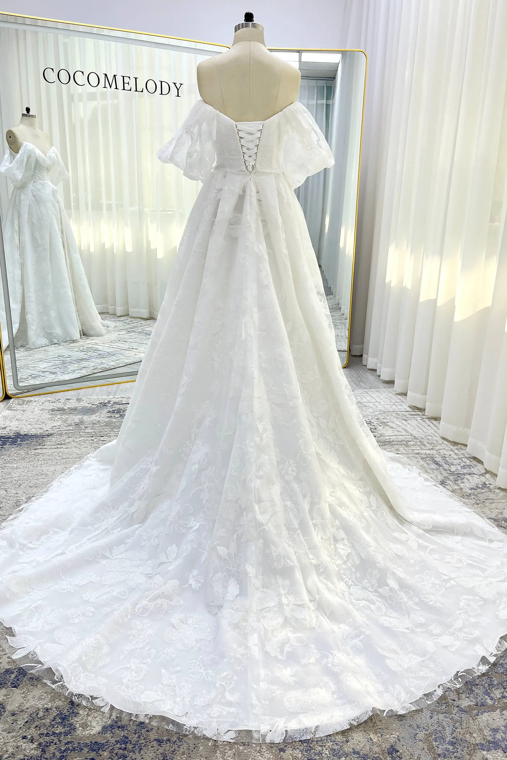 A-Line Court Train Glitter Wedding Dress CW3340 sold by Cocomelody product image thumbnail 5