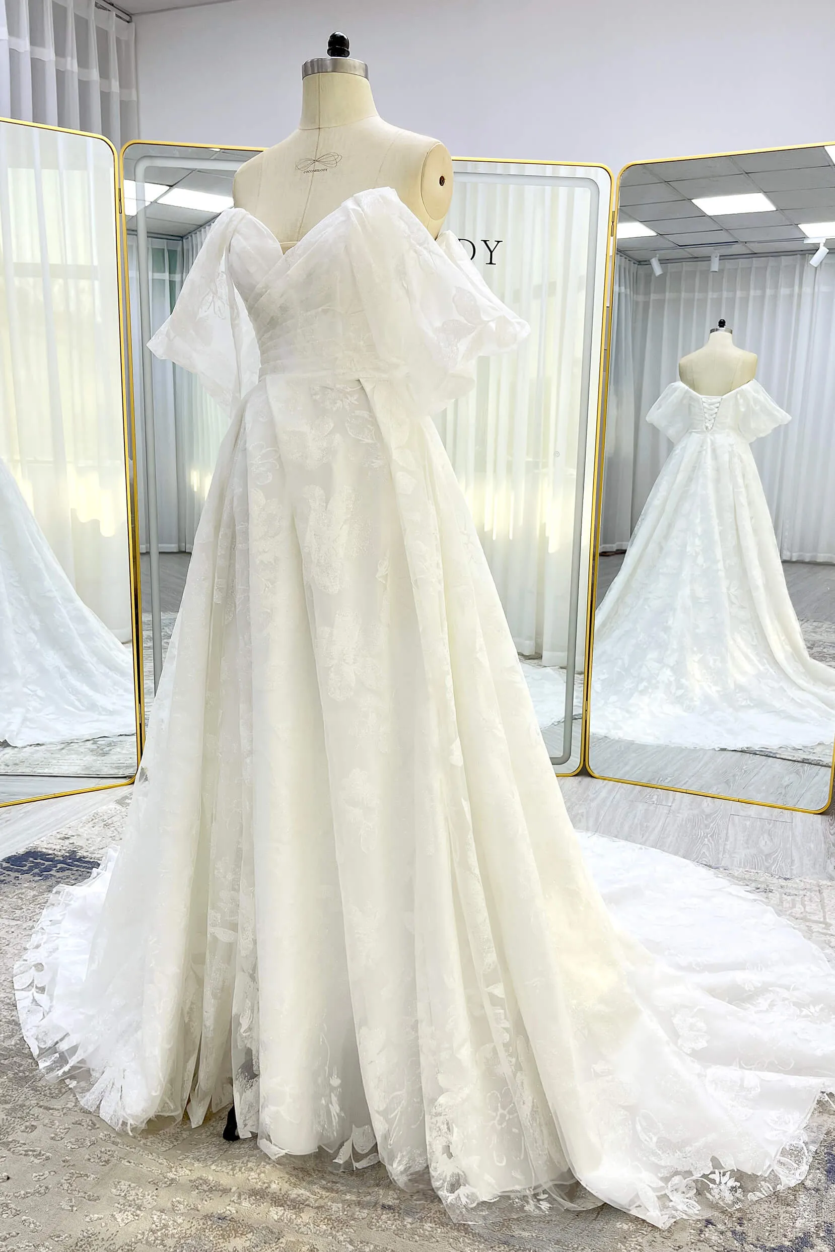 A-Line Court Train Glitter Wedding Dress CW3340 sold by Cocomelody product image thumbnail 4