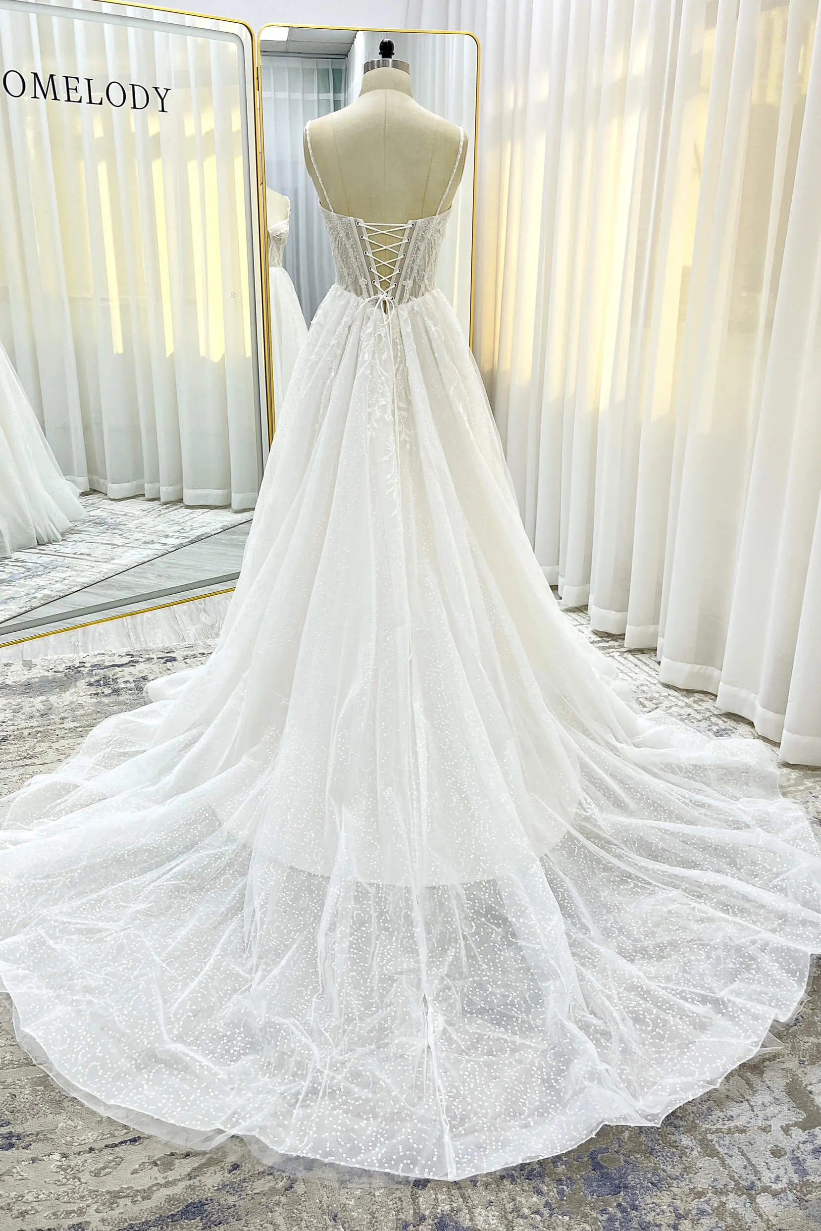 A-Line Court Train Sparkle Tulle Wedding Dress CW3338 sold by Cocomelody product image thumbnail 2